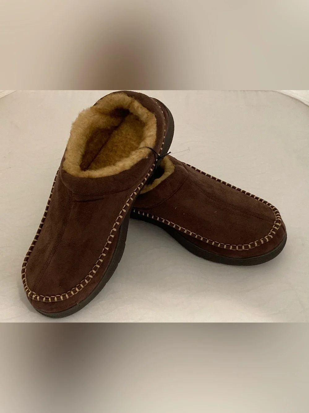 Zigzagger Mens 15 Moccasin Slippers Memory Foam House Shoes / Loafers Coffee NIB